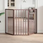 Poartă pentru câini pliabilă 3 panouri maro, 150 cm, lemn plop GartenMobel Dekor