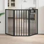 Poartă pentru câini pliabilă 3 panouri negru, 150 cm, lemn plop GartenMobel Dekor
