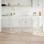Poartă câini pliabilă cu ușă, 4 panouri, alb, 320 cm, lemn plop GartenMobel Dekor