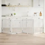 Poartă câini pliabilă cu ușă, 4 panouri, alb, 320 cm, lemn plop GartenMobel Dekor