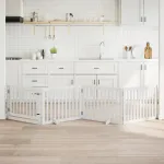 Poartă câini pliabilă cu ușă, 4 panouri, alb, 320 cm, lemn plop GartenMobel Dekor