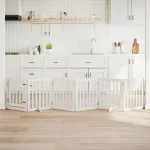 Poartă câini pliabilă cu ușă, 6 panouri, alb, 300 cm, lemn plop GartenMobel Dekor