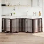 Poartă câini pliabilă cu ușă 4 panouri maro, 320 cm, lemn plop GartenMobel Dekor