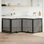 Poartă câini pliabilă cu ușă 4 panouri negru, 320 cm, lemn plop GartenMobel Dekor