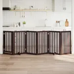 Poartă câini pliabilă cu ușă 6 panouri maro, 300 cm, lemn plop GartenMobel Dekor