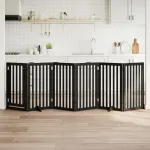 Poartă câini pliabilă cu ușă 6 panouri negru, 300 cm, lemn plop GartenMobel Dekor