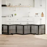 Poartă câini pliabilă cu ușă 6 panouri negru, 300 cm, lemn plop GartenMobel Dekor