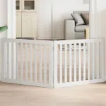 Poartă pentru câini pliabilă, 2 panouri, alb, 160 cm, lemn plop GartenMobel Dekor