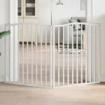 Poartă pentru câini pliabilă, 2 panouri, alb, 160 cm, lemn plop GartenMobel Dekor