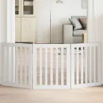 Poartă pentru câini pliabilă, 3 panouri, alb, 150 cm, lemn plop GartenMobel Dekor