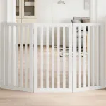 Poartă pentru câini pliabilă, 3 panouri, alb, 150 cm, lemn plop GartenMobel Dekor