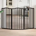 Poartă pentru câini pliabilă 3 panouri negru, 150 cm, lemn plop GartenMobel Dekor