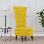 Fotoliu cu spătar înalt, galben, catifea, design cu nasturi GartenMobel Dekor