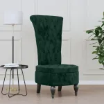 Fotoliu cu spătar înalt verde închis catifea design cu nasturi GartenMobel Dekor