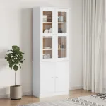 Vitrină din sticlă „ALTA”, alb, 77x35x186,5 cm, lemn masiv pin GartenMobel Dekor