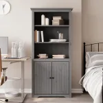 Bibliotecă "BODO", gri, 82x40x173 cm, lemn masiv de pin GartenMobel Dekor