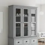 Dulap cu uși din sticlă „BODO”, gri, lemn masiv de pin GartenMobel Dekor