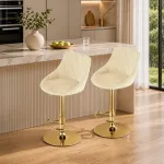 Set 2 scaune de bucatarie/bar, Artool, Kast, rotativ, catifea bej, picior metal auriu, 45.5x49x85-105 cm GartenVIP DiyLine