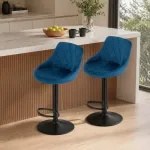 Set 2 scaune de bucatarie/bar, Artool, Kast, rotativ, catifea bleumarin, picior metal negru, 45.5x49x85-105 cm GartenVIP DiyLine