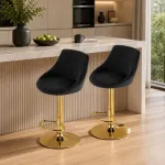 Set 2 scaune de bucatarie/bar, Artool, Kast, rotativ, catifea neagra, picior metal auriu, 45.5x49x85-105 cm GartenVIP DiyLine