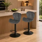 Set 2 scaune de bucatarie/bar, Artool, West, rotativ, catifea gri, picior metal negru, 46x48.5x90-111 cm GartenVIP DiyLine