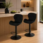 Set 2 scaune de bucatarie/bar, Artool, West, rotativ, catifea neagra, picior metal negru, 46x48.5x90-111 cm GartenVIP DiyLine