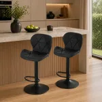 Set 2 scaune de bucatarie/bar, Artool, West, rotativ, piele ecologica neagra, picior metal negru, 46x48.5x90-111 cm GartenVIP DiyLine