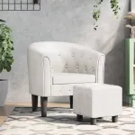 Fotoliu tip cuvă cu taburet, alb, piele ecologică GartenMobel Dekor