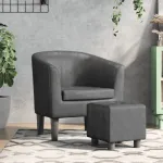 Fotoliu tip cuvă cu taburet, gri, piele ecologică GartenMobel Dekor