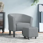 Fotoliu tip cuvă cu taburet, gri deschis, material textil GartenMobel Dekor