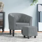 Fotoliu tip cuvă cu taburet, gri închis, catifea GartenMobel Dekor