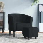 Fotoliu tip cuvă cu taburet, negru, catifea GartenMobel Dekor