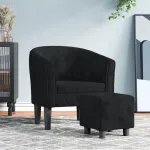 Fotoliu tip cuvă cu taburet, negru, catifea GartenMobel Dekor