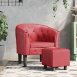 Fotoliu tip cuvă cu taburet, roșu vin, piele ecologică GartenMobel Dekor