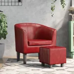 Fotoliu tip cuvă cu taburet, roșu vin, piele ecologică GartenMobel Dekor