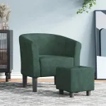 Fotoliu tip cuvă cu taburet, verde închis, catifea GartenMobel Dekor