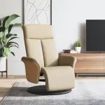 Scaun rabatabil cu suport pentru picioare crem material textil  GartenMobel Dekor
