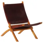 Scaun relaxant pliant, maro închis, piele naturală GartenMobel Dekor