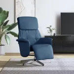 Fotoliu rabatabil cu suport de picioare, albastru, textil GartenMobel Dekor