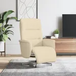 Scaun rabatabil cu suport pentru picioare crem material textil GartenMobel Dekor