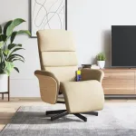 Scaun rabatabil cu suport pentru picioare crem material textil GartenMobel Dekor