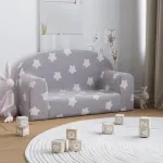 Canapea de copii cu 2 locuri, gri deschis cu stele, pluș moale GartenMobel Dekor