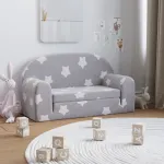 Canapea extensibilă copii 2 locuri gri deschis/stele pluș moale GartenMobel Dekor