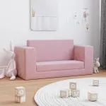 Canapea extensibilă pentru copii cu 2 locuri, roz, pluș moale GartenMobel Dekor