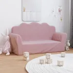Canapea pentru copii cu 2 locuri, roz, moale, din pluș GartenMobel Dekor
