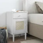 Noptieră SENJA, aspect ratan alb, 40x35x65 cm, lemn masiv pin GartenMobel Dekor