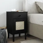 Noptieră SENJA, aspect ratan negru, 40x35x65 cm, lemn masiv pin GartenMobel Dekor