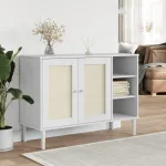 Servantă SENJA, aspect ratan alb, 112x40x80 cm, lemn masiv pin GartenMobel Dekor