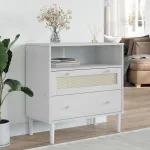 Servantă SENJA, aspect ratan alb, 80x40x80 cm, lemn masiv pin GartenMobel Dekor