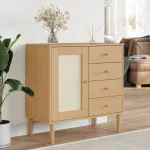 Servantă SENJA, aspect ratan maro, 80x40x80 cm, lemn masiv pin GartenMobel Dekor